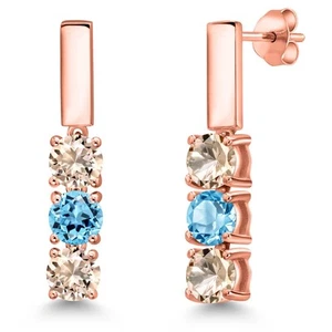 1.45 Ct Peach Morganite Swiss Blue Topaz 18K Rose Gold Plated Silver Earrings - Picture 1 of 6
