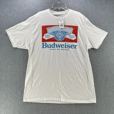 NUEVO CON ETIQUETAS Camisa Budweiser Mujer XL X-Large Gráfico Blanco Rey De Cervezas Manga Corta Foto 1 de 4