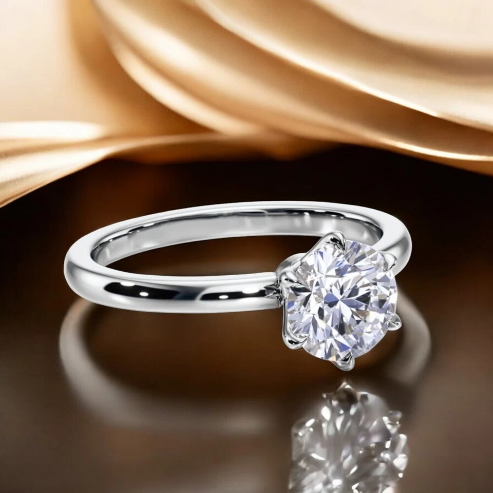 14K Gold Diamond Ring IGI Certified Lab Created White 1.25 Carat Round E F  VS - Image 1 of 4