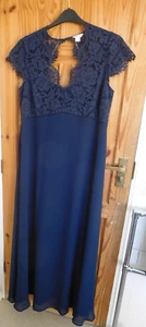 MONSOON NAVY BLUE LONG DRESS 20 WITH LACE TRIM PLUS SIZE - Picture 1 of 2