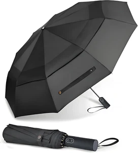 49/ Inch Large Folding Golf Umbrella, Oversize Double Canopy Vented 10 Ribs Wind - Picture 1 of 12