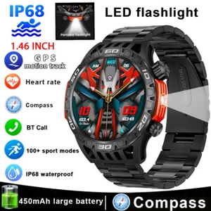 Smartwatch mit LED Taschenlampe Kompass Bluetooth Anruf 1,46" HD Display Outdoor - Bild 1 von 27