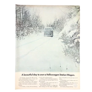 Volkswagen Station Wagon 1966 VINTAGE PRINT AD Winter Storm Snow Day Drive VW - Picture 1 of 1