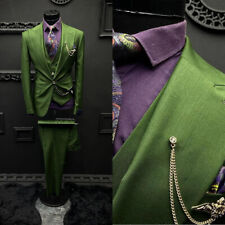 Stylish Men's Suit Green Two-piece Slim Jacket Pants Business Party  Custom
