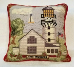 Cape Elizabeth ME Nadelkissen mit rotem Samt Reißverschluss Rückseite 14 x 12 3/4" - Bild 1 von 8