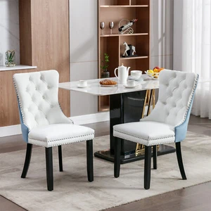 Set of 2 Dining Chair PU Leather Upholstered Kitchen Dining Chairs with Wood Leg - Picture 1 of 84