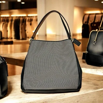 Coach Phoebe Jacquard Shoulder Bag Checkered With Black Leather Trim & Logo - Image 1 of 4