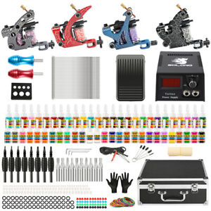 Solong Kits de Tatouage Complet 4 machine 54 Pigments 50 aiguilles EU-Plug TK456