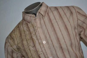 34698 Buckle BKE Dress Shirt Slim Fit Maroon Tan Striped Cotton Size XL Mens - Picture 1 of 7