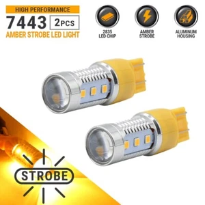 Syneticusa 7443 7440 LED Amber Strobe Flash Brake Stop Tail Parking Light Bulb - Picture 1 of 6