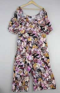City Chic Jumpsuit Womens Extra Large 22 Black Purple Yellow Floral Wide Boho - Picture 1 of 22
