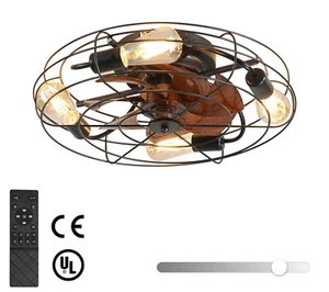 20" Caged Black Flush Mount Ceiling Fan Light Kit LED Lamp with Remote Control - Picture 1 of 10