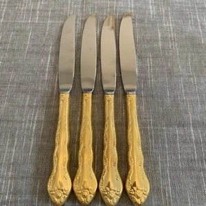 Lotto 4 COLTELLI cavi moderni vintage ARGENTO INTERNAZIONALE Abbazia oro rosa placcato elettrolitico - Foto 1 di 8