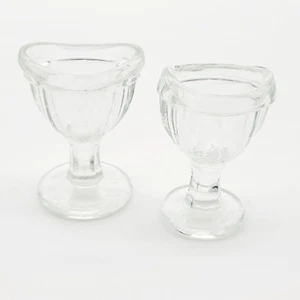 2 Paneled Glass Eye Wash Cup USA Vintage Medical Optical Pedestal Cleaning - Picture 1 of 10