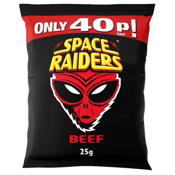 Space Raiders 25g Box of 36 Packs Beef Flavour Corn Snacks Full Box - Image 1 of 1