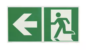 Fluchtweg Notausgang Pfeil links Schild nachleuchtend selbstklebend Trennstrich - Bild 1 von 2
