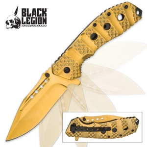 BLACK LEGION GOLD SULFIDE POCKET KNIFE ASSISTED OPENING BELT CLIP BLADE LOCK NEW - Picture 1 of 3