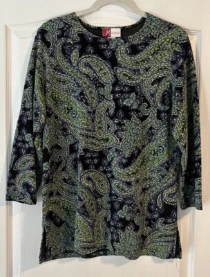 Camisa JM COLLECTION BY JENNIFER MOORE Azul Verde Paisley Texturizada Mujer’s Grande Foto 1 de 4
