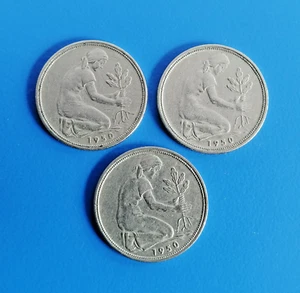 50 Pfennig Münzen 1950 F, D, J Deutschland - Konvolut - Selten - Topzustand - Bild 1 von 2