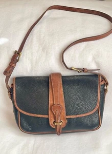 Vintage Dooney & Bourke Pebbled Leather Equestrian Shoulder Bag Black/Brown - Bild 1 von 10