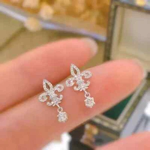 1.00 Ct Round Cut REAL Moissanite Stud Women's Earrings 14k White Gold Plated - Picture 1 of 3