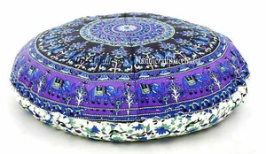 32" Round Floral Purple Mandala 100% Cotton Meditation Boho Floor Cushion Cover - Picture 1 of 4