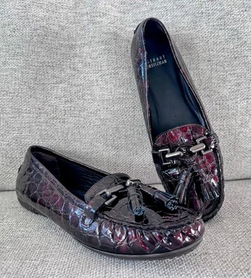 Stuart Weitzman Poco Bit CrocEmbossed Patent Leather Tassel Loafers Size 9M - Image 1 of 4