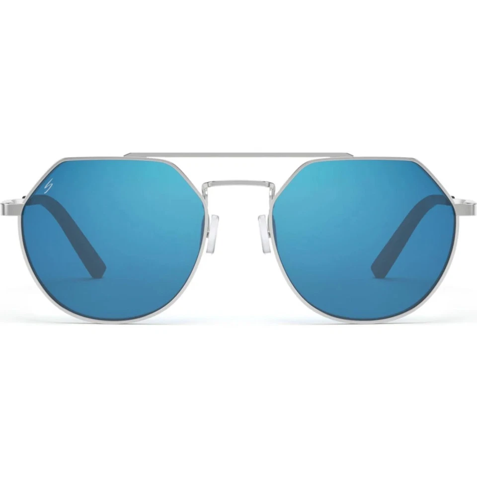 Serengeti Sunglasses Silver Pilot-Aviator Blue Polarized Mirror SS533004 Shelby
