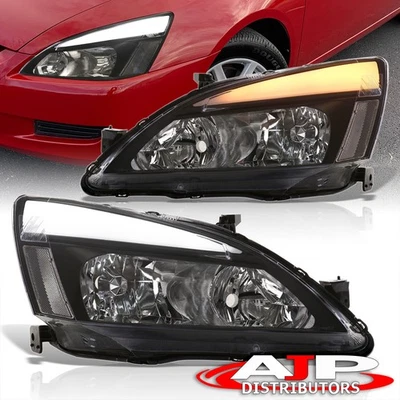 Black Integrated Signal LED DRL Bar Head Lights Lamps For 2003-2007 Honda Accord Foto 1 de 4