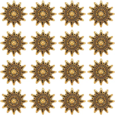 1 Box 40Pcs Metal Sun Beads Tibetan Alloy Beads Antique Golden 17Mm Celestial Su - Image 1 of 4