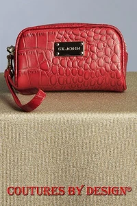Borsa da polso St John Knits in pelle rosso cremisi coccodrillo nuova con etichette prezzo al dettaglio consigliato dal produttore $190 - Foto 1 di 4