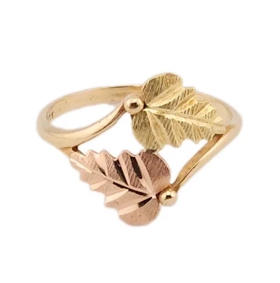 Vintage 10k SOLID GOLD Black Hills YELLOW & ROSE GOLD Leaf Leaves Ring Size 5.25 - Image 1 of 4