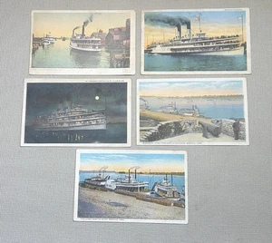 Lot von 5 antiken Dampfschiff Postkarten - Maritim Motiv - 2 gebraucht mit 1920 Stempeln - Bild 1 von 2