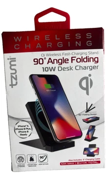 Cargador de escritorio inalámbrico plegable de 10 vatios ángulo de 90 grados TZUMI sellado de fábrica nuevo Foto 1 de 3