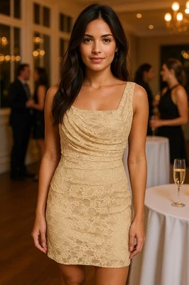 Vestido de Cóctel Express De Colección Encaje Crema Talla 10 Acanalado Sin Mangas Fiesta Romántico Foto 1 de 4