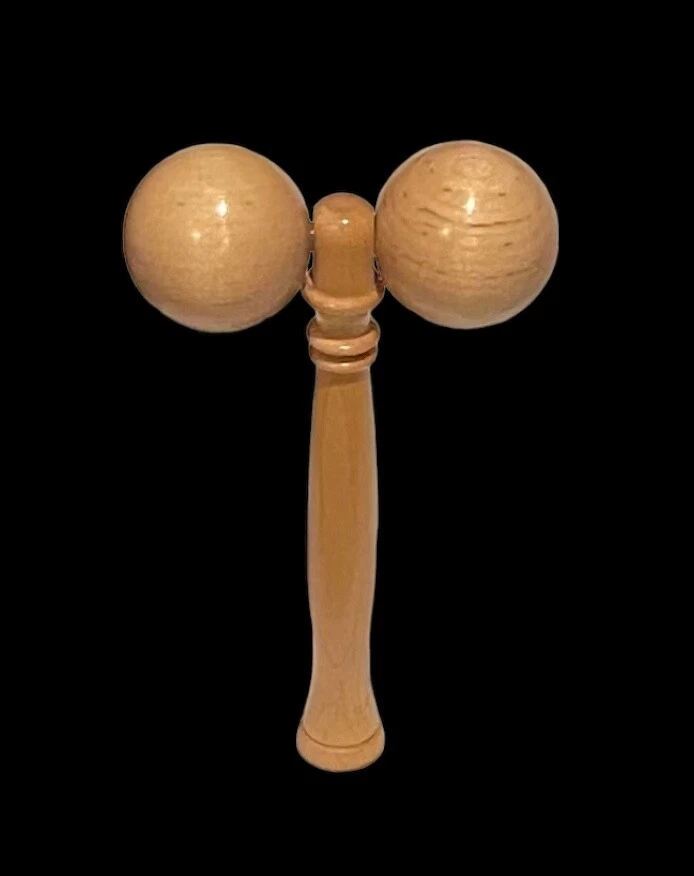 Masajeador corporal 9x5 pulgadas doble bola rodillo de madera maciza con mango Foto 1 de 4