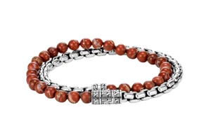 JOHN HARDY KLASSISCHE KETTE ROTER JASPIS ST. SILBER DOPPELT GEWICKELT PERLEN ARMBAND L BOX - Bild 1 von 9