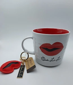 GROßE Prima Design Kaffeebecher & Schlüsselanhänger "Ooh La La" weiß & rot 18 Unzen NEU! - Bild 1 von 9