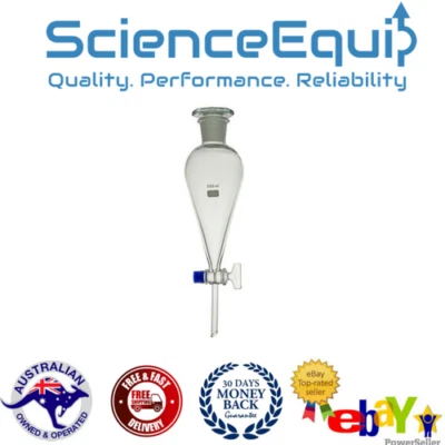 Separating Separatory Funnel Borosilicate PTFE(Teflon) Stopcock various Sizes - Image 1 of 4