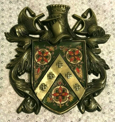 vintage METAL/LEATHER KNIGHT MEDIEVAL CREST w/BATTLE AXE wall hanging~1041~JAPAN Cover