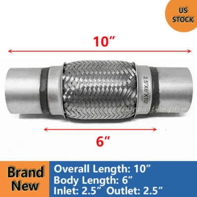 For Exhaust Flex Pipe 2.5" x 6" Heavy Duty Stainless Steel Double Braided 10"OL Foto 1 de 4