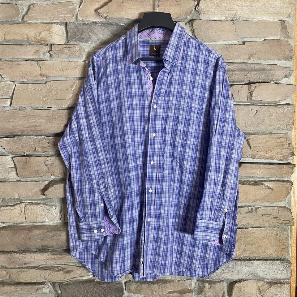Camisa social masculina TAILORBYRD roxa xadrez com botões tamanho 2XL 100% algodão - Imagem 1 de 4
