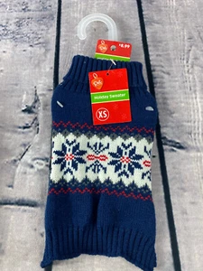Pet Central Christmas Dog Sweater Size XS Navy Blue Knit Snowflakes Holiday (X03 - Foto 1 di 5