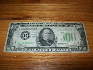 1934 $500 Federal Reserve Note $500 Bill Currency - GOOD CONDITION - UNGRADED - Picture 1 of 2