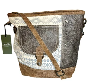 Myra Tribal Western Leder Canvas Crossbody Handtasche Tasche Fronttasche Neu mit Etikett - Bild 1 von 10