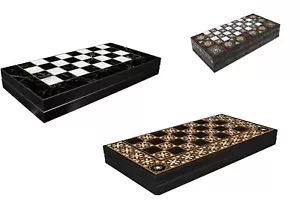 Backgammon und Dame 2 in 1 Spielbrett Holz Stein und Holz Optik Hochglanz Bretts - Bild 1 von 9