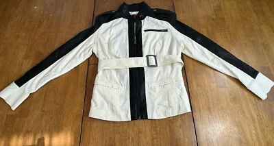 G.I.L.I. Chaqueta Moto Talla 8 Imitación Cuero Negra Y Línea Blanca con Cinturón Extraíble Foto 1 de 4