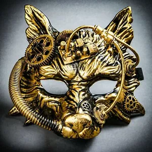 Gold Steampunk Wilder Wolf Cosplay Kostüm Halloween Maskerade Vollgesichtsmaske - Bild 1 von 7