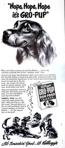 "Stampa annuncio: 1949 Kellogg's Gro-Pup Cane Cibo, Vintage, 12-1/2x5-1/2" - Foto 1 di 1