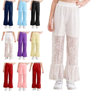 Kids Girls Pants Yoga Sweatpants Flare Bell Bottom Cosplay Trousers High Waist - Picture 1 of 63